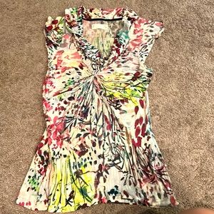 Free People Velvet flutter sleeved cowl neck watercolor large